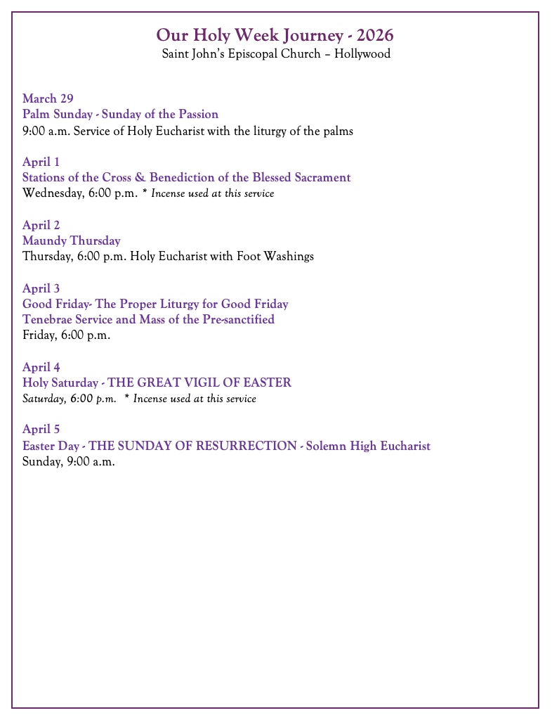 Holy Week 2026 Schedule